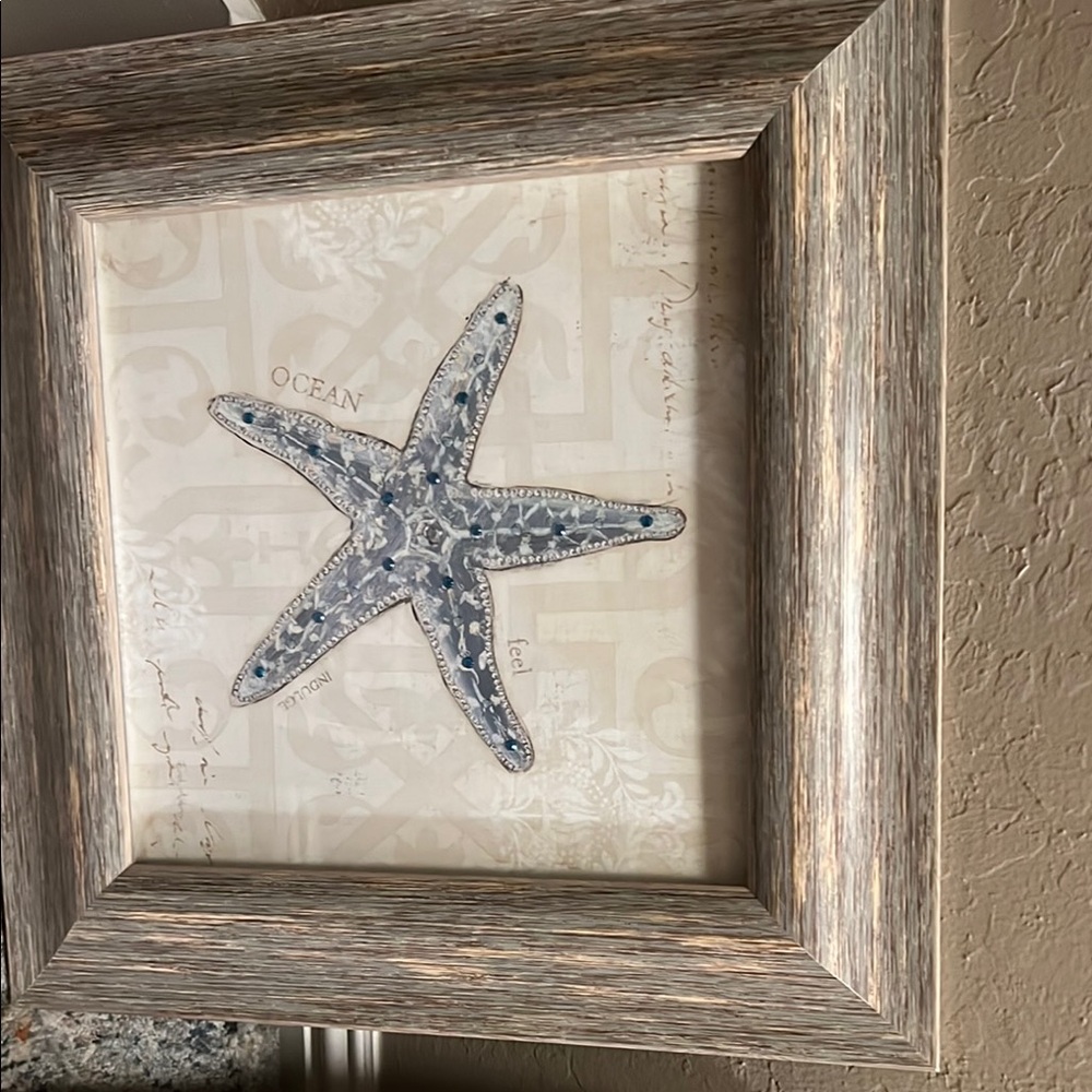 Coastal Starfish Framed Wall Art in Gray and Blue